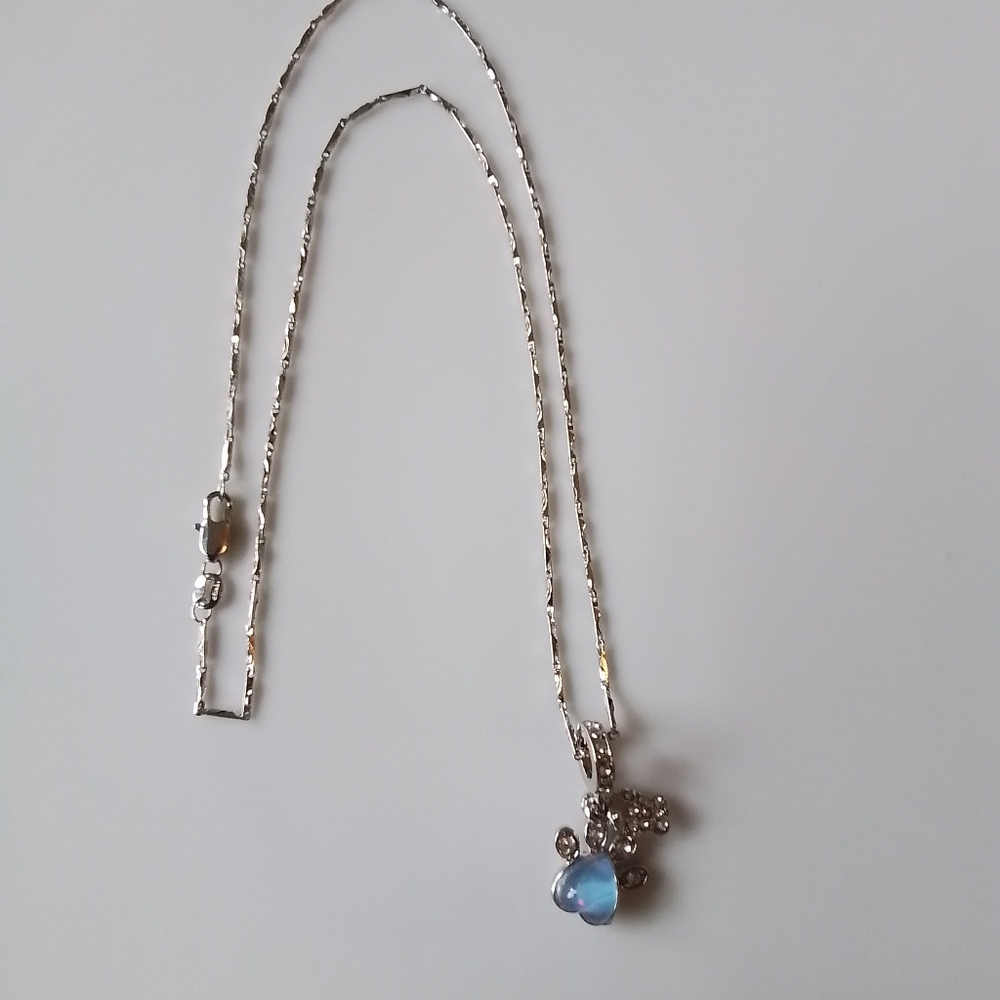 Paw Print Necklace with Blue Heart Charm - Picture 2 of 8